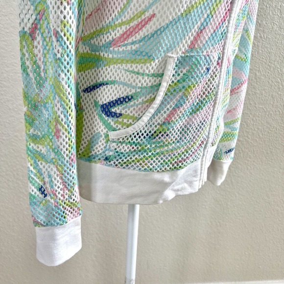 Lilly Pulitzer Sz X-Small Mesh Zip Up Hoodie Jacket White Green Pink Stripes - Picture 10 of 14
